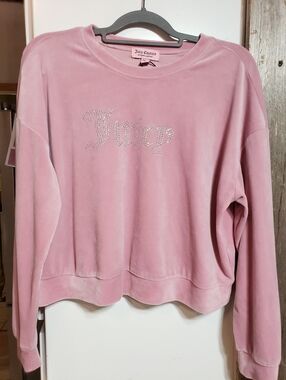 Juicy Coutour Pink Velour New Large Crew Neck Long Sleeve Pullover  Long Sleeve